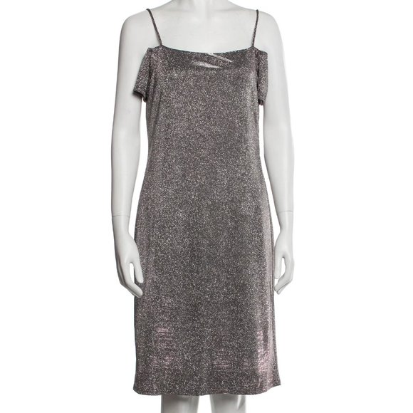 NWT MARINA Silvery Pink Square Neckline, Off-The-Shoulder Dress, Size M - Picture 7 of 10